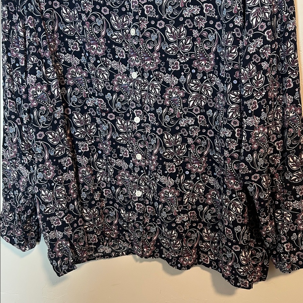 Croft & Barrow 3X Woman Rayon Floral Paisley Leaf Pattern Button Up Blouse - Picture 7 of 13